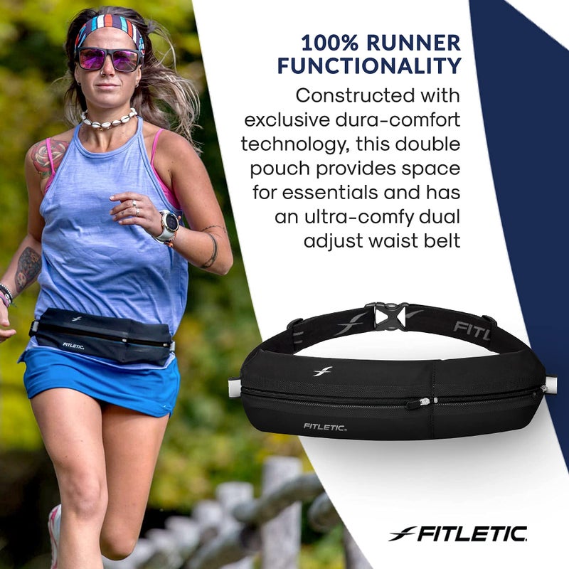 Fitletic Bolt Double Pocket Running Belt & Active Fanny Pack For Men & Women â€“ Water Resistant, Lightweight Sleek Design â€“ Patented No Bounce Hip Hugging Fit â€“ Holds Any Phone - Image 2